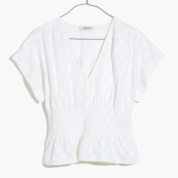 Madewell V-Neck Smocked-Waist Top | Size XS | White Jacquard - Picture 1 of 9